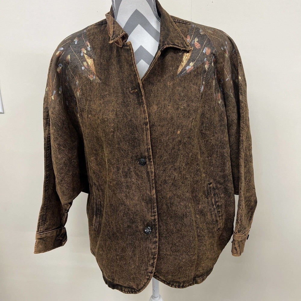 Vintage Opal Acid Wash Embellished Denim Jacket Rust Colored Small FS Charity
